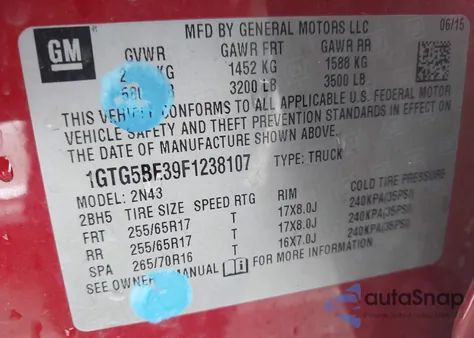 2015 GMC Canyon Sle from USA, damaged, VIN 1GTG5BE39F1238107